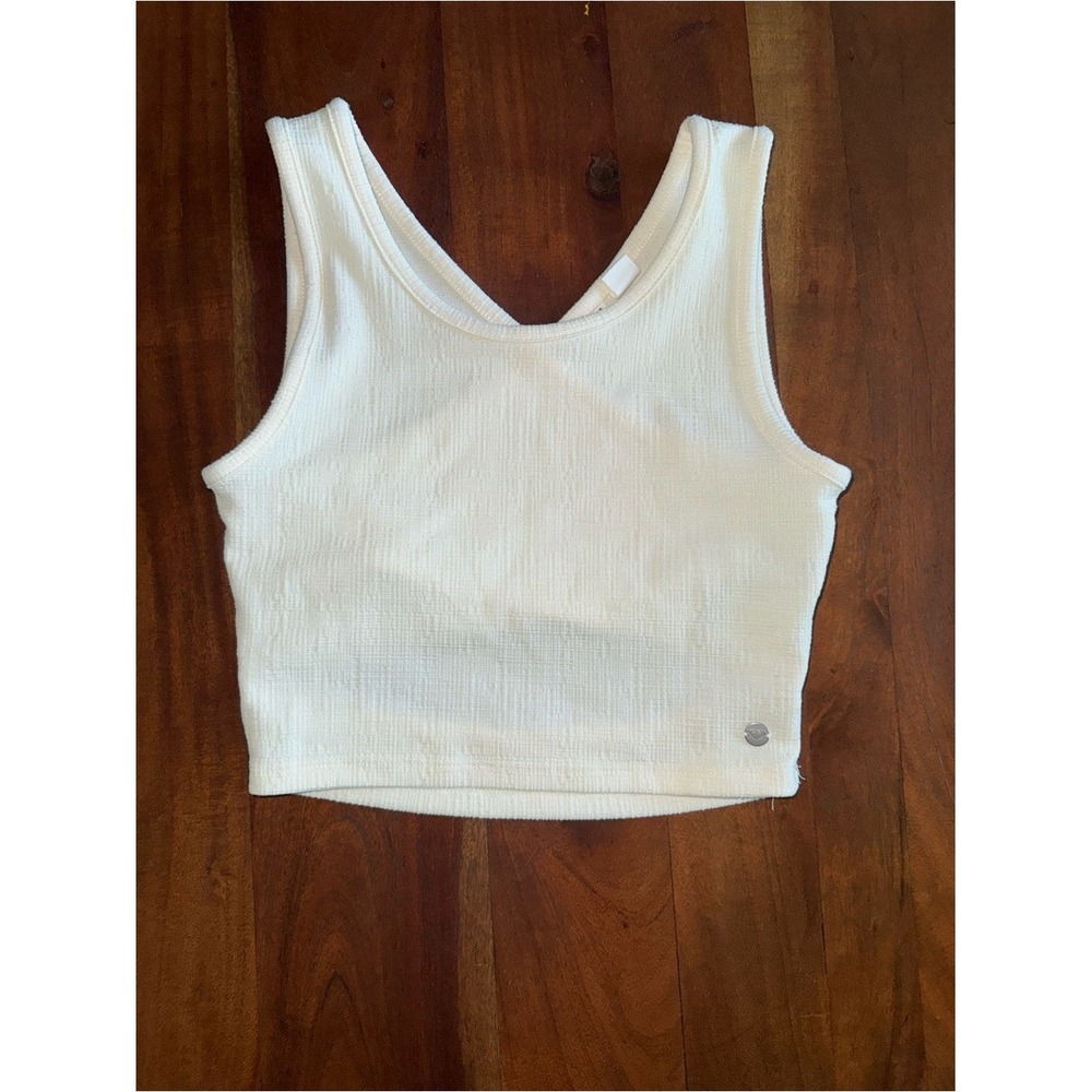 Roxy‎ Womens White Ribbed Crop Tank Top Cross Back Scoop Neck XS